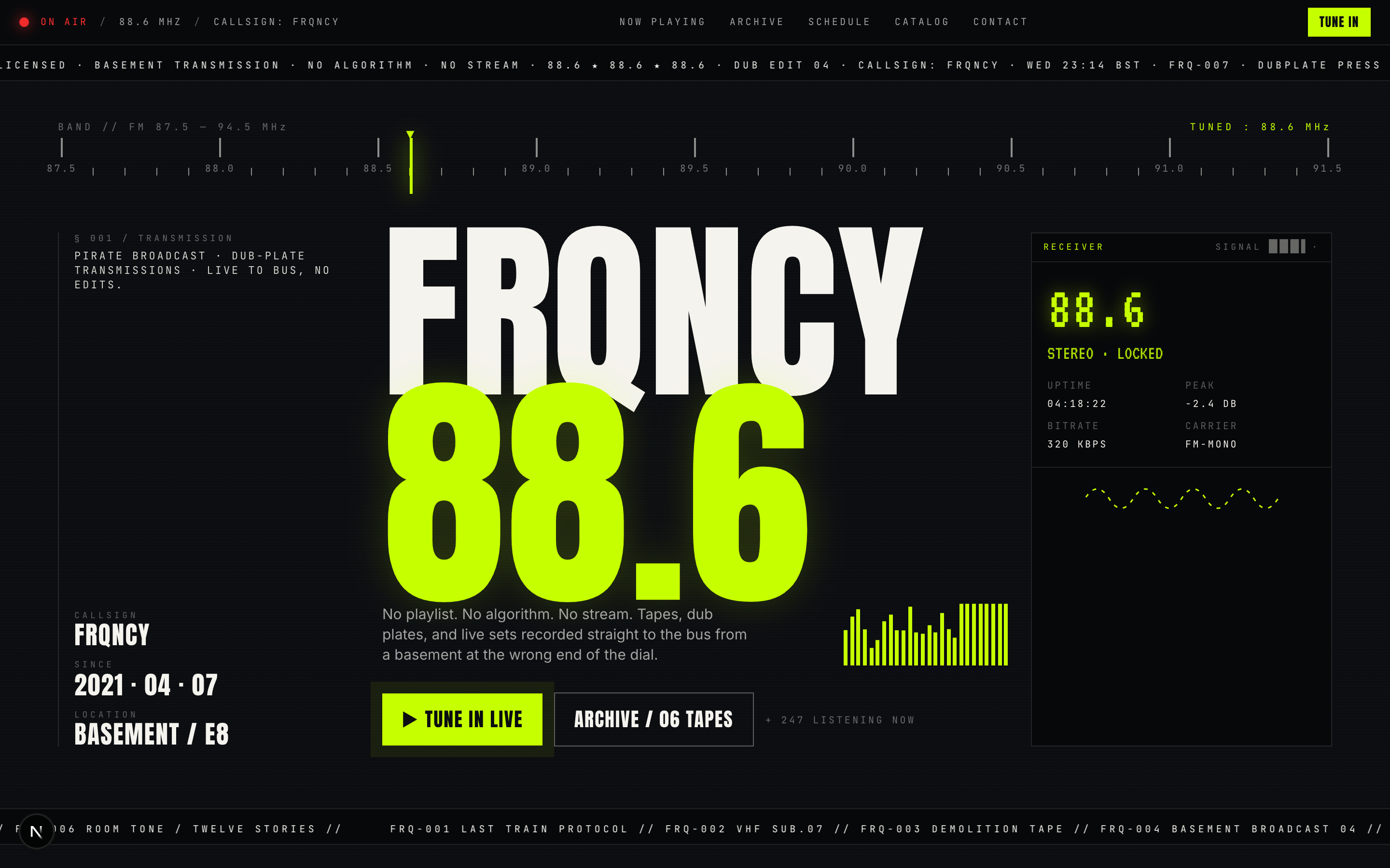 FRQNCY 88.6 hero — pirate-broadcast specimen